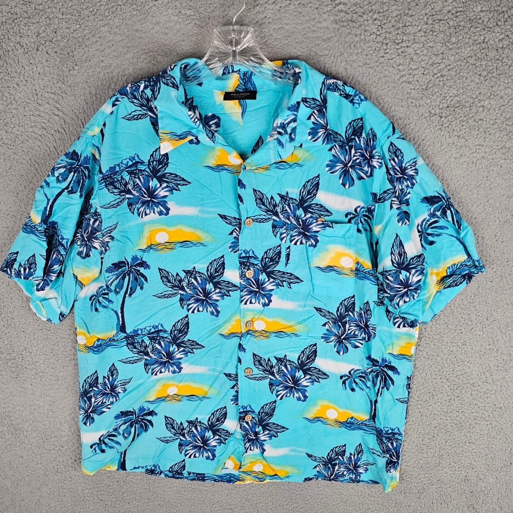 No Fear Button Up Shirt Mens XXLTropical Floral Hibiscus Rayon Short Sleeve Y2K